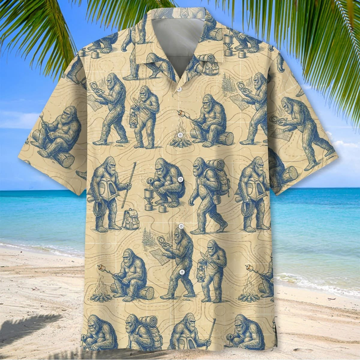 Bigfoot Goes Camping Hawaiian Shirt Summer Beach Aloha Shirt Gift For Men – Blissandwear