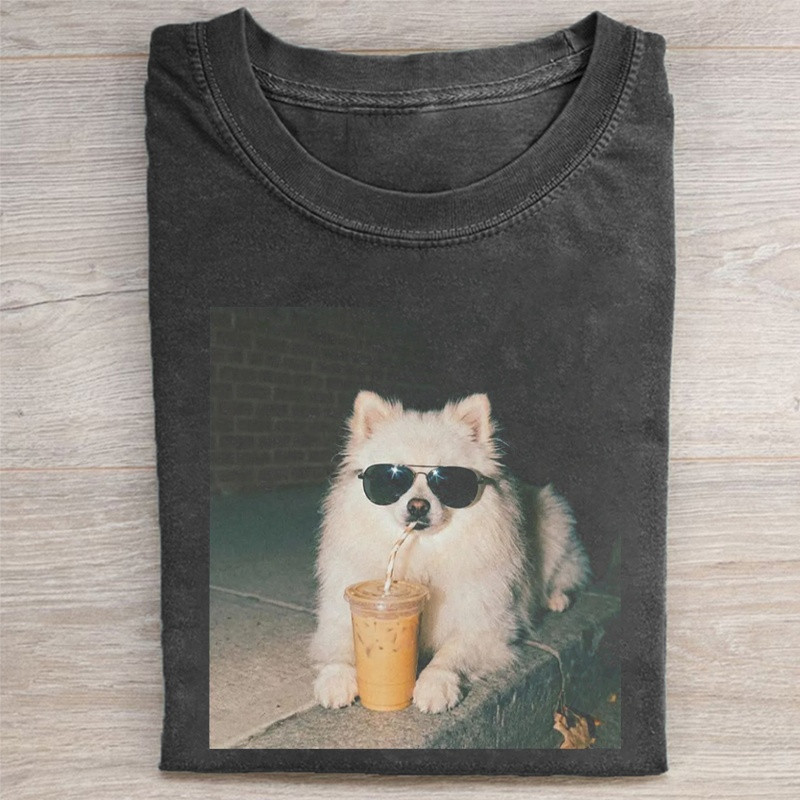 Pomeranian Drinking Iced Coffee T-Shirt Funny Dog Apparel Gift For MEn – Blissandwear