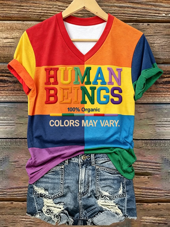 Pride Month Merch Human Beings Colors May Vary V-Neck Shirt Women’s LGBTQ Gift Ideas – Blissandwear