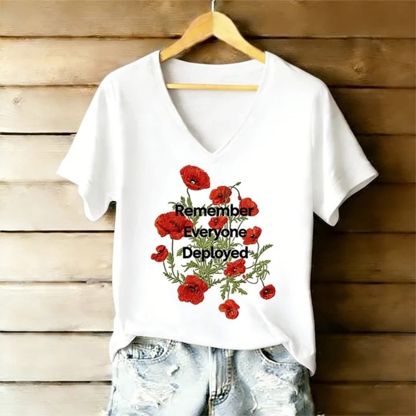 Remember Everyone Deployed Red Poppy V-Neck Shirt RED Friday Merch Gift for Military Families – Blissandwear