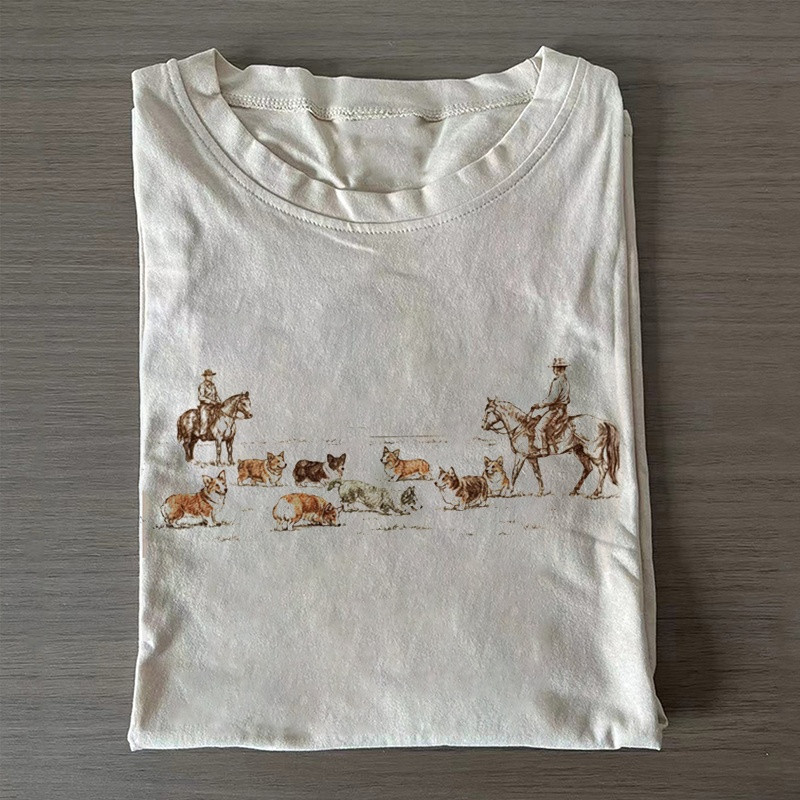 Western Corgi Roundup T-shirt Minimalist Casual Clothing Best Gift For Him – Blissandwear